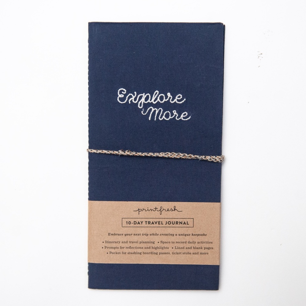 Print Fresh Fabric Travel Journal 10-Day Itinerary in Navy Blue